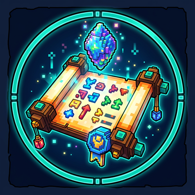 Concepto de build: pergamino de stats con una gema
